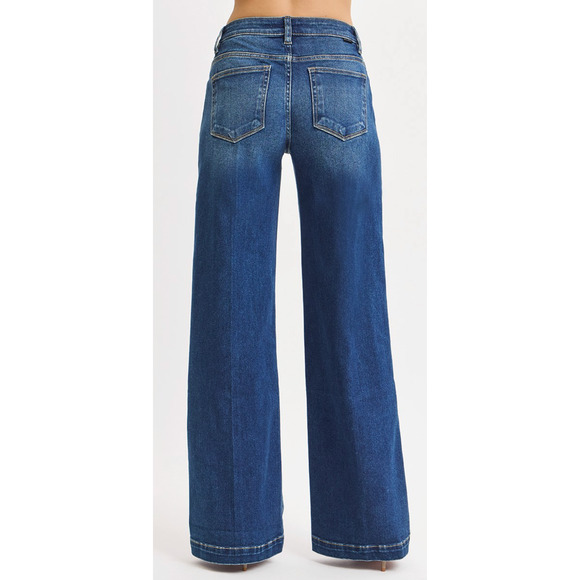 Risen Los Angeles Dark Wide Leg SIze 7/28 Jeans Tummy Control  Stretchy NEW - Picture 2 of 7